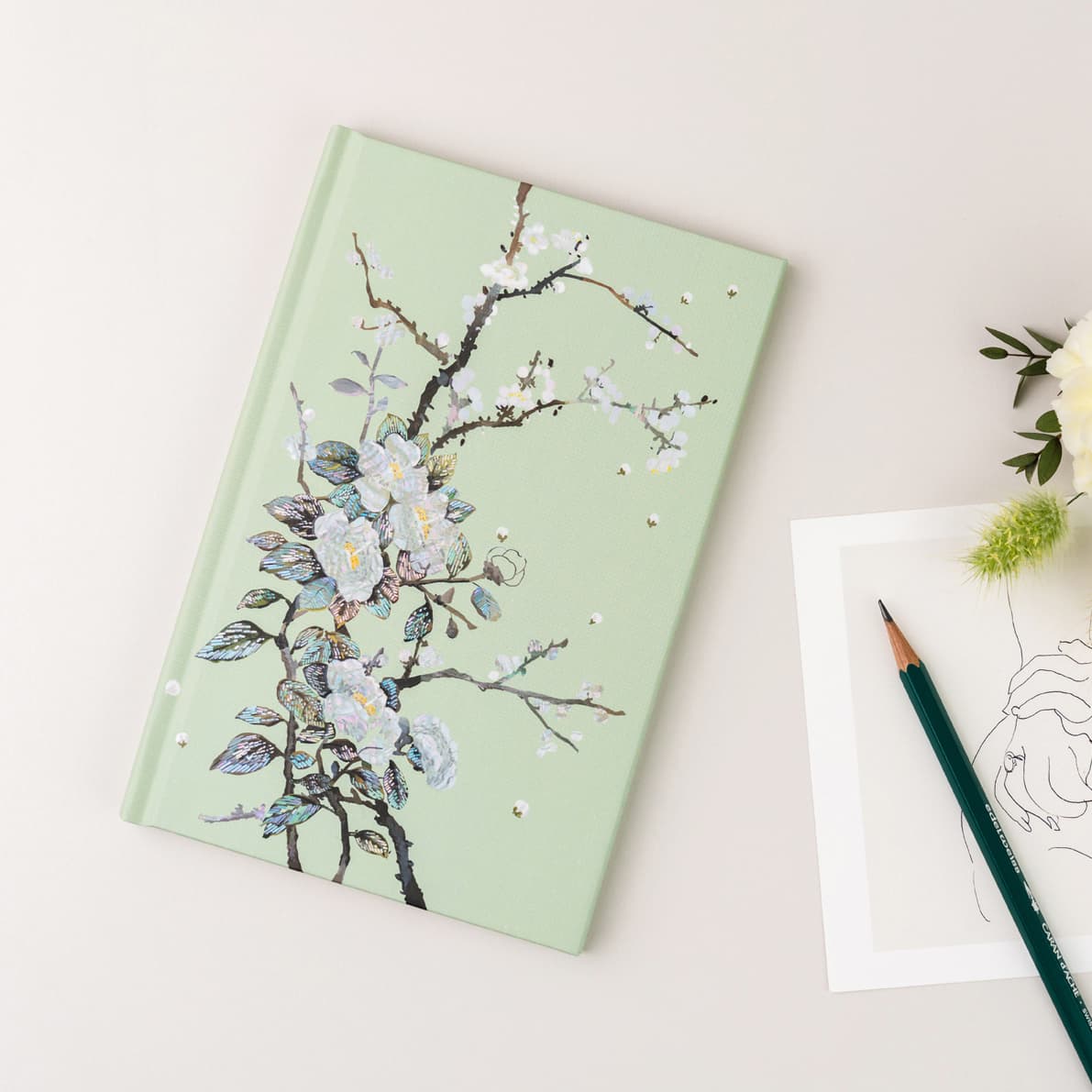 Mother-of-pearl Art Notebook: Camellia and Plum blossom