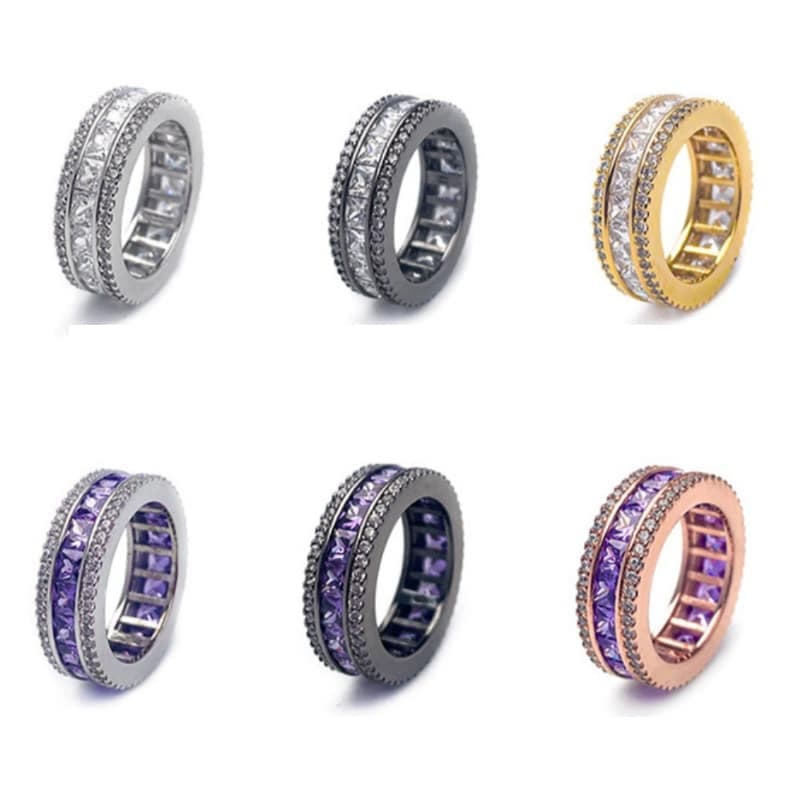 BLACK PURPLE / AAA diamond crystal three-line ring