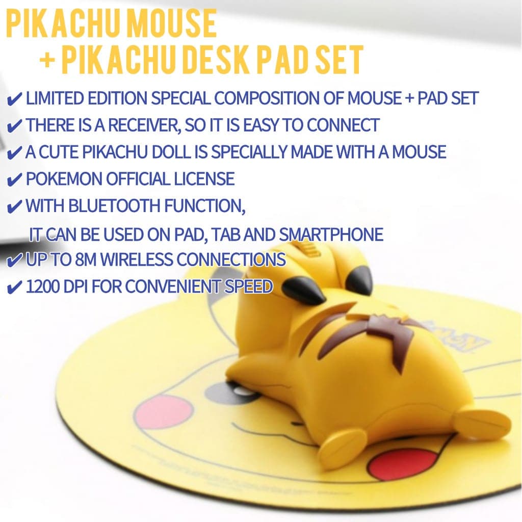 pikachu wireless mouse pokemon +pikachu Desk Pad