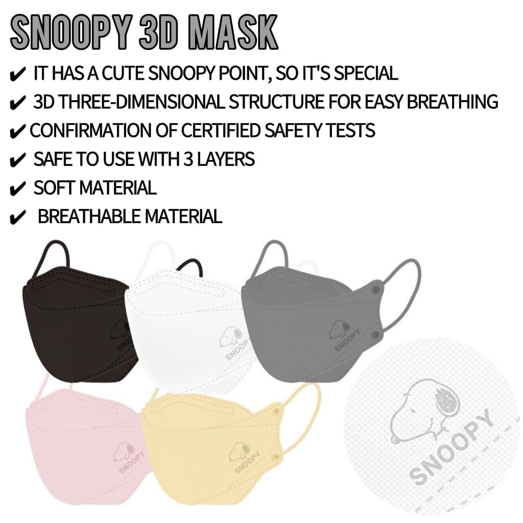Made in Korea Comfort PEANUTS SNOOPY 3D Mask /snoopy Mask/MB filter/character Mask/Beige Mask/Gray Mask/ Black Mask/Pink Mask/Fashion Mask/Snoopy