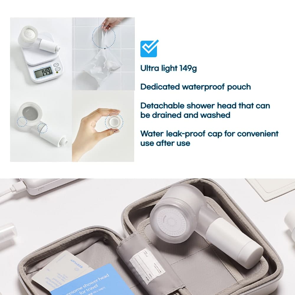 BODYLUV Puresome Travel Mini Portable Showerhead & Filter Travel Essentials Ultralight Rust Removal 5