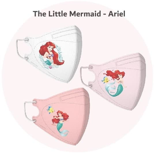 SMade in Korea Disney Princess 4 Size Mask /Comfortable Mask/Kids Mask/2D Mask/3D/The Little Mermaid/Ariel/Cinderella/Snow White/Sleeping Beauty/Aurora/Beauty and the Beast/Bell/Aladdin/Jasmine/Rapunzel/ Moana/Merida/XSmall Mask 3