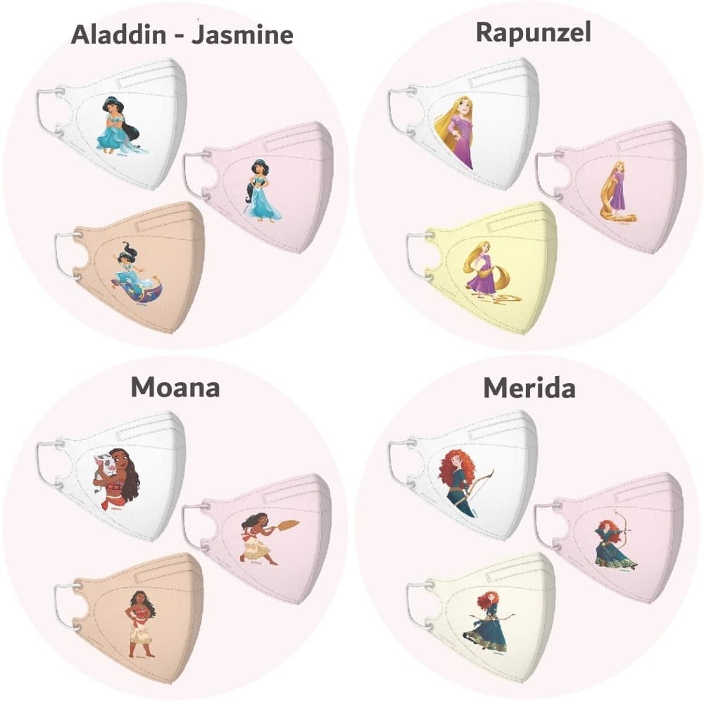 SMade in Korea Disney Princess 4 Size Mask /Comfortable Mask/Kids Mask/2D Mask/3D/The Little Mermaid/Ariel/Cinderella/Snow White/Sleeping Beauty/Aurora/Beauty and the Beast/Bell/Aladdin/Jasmine/Rapunzel/ Moana/Merida/XSmall Mask 5