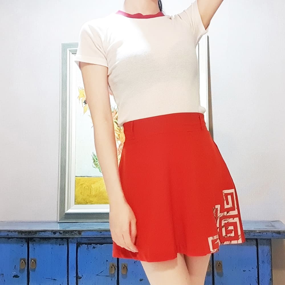 (KINYE_SK) Korean painting skirt - Red