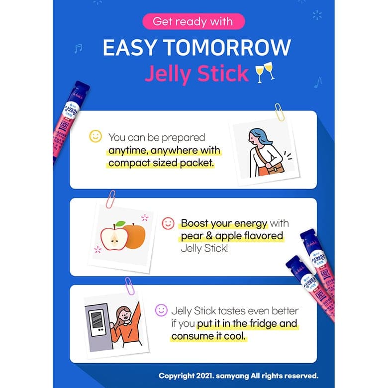 [Q ONE] QONE EASY TOMORROW Hangover refreshing Jelly Stick RED ( Pear & Apple )18g × 10P / Yellow ( Mango ) 18g × 10P , Hangover Relief , Hangover Cure, Hangover, Samyang 3