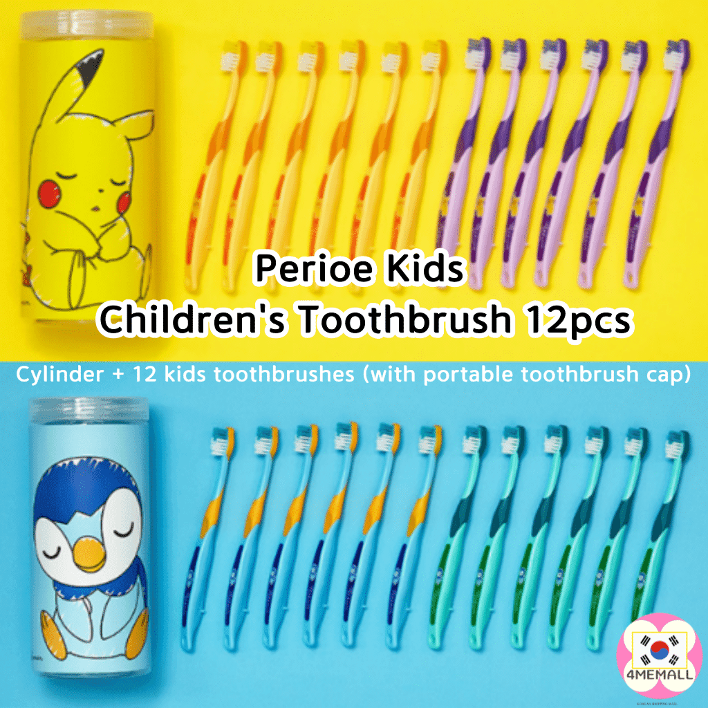 Perioe Kids 3 Step Children's Toothbrush 12pcs (Pikachu/ Piplup ) 3 to 13 years old Pokemon Kakao Pikachu Piplup Squirtle Pinkfong Kids dental care