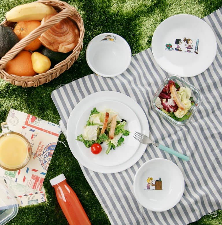 Corelle x Peanuts Snoopy The Home Brunch 5p Set/Corelle USA set/ /Triple Plate,Bowl,USA,Lucy,Charlie/Dinnerware Corelle set/Snoopy Plate/Snoopy Square Plate/ Snoopy Kitchen /Corelle Square Plate/Corelle Dining Sets/Peanuts Kitchen/Snoopy Large Plate /Corelle set 4