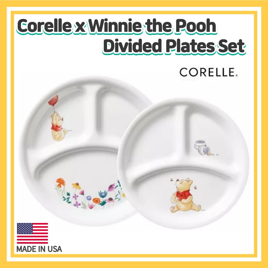Corelle x Winnie the Pooh Divided Plates Set /Corelle USA set/ Kids Dinnerware Set/ Triple plate /Baby Food Tableware Set/Diet Tableware/Corelle set/ Winnie the Pooh Kitchen/Pooh plate/Pooh plate /Corelle/Single Meal