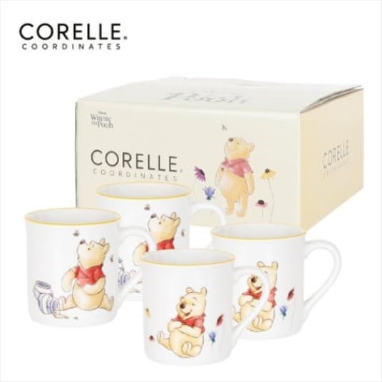 Corelle x Winnie the Pooh Mug 4p gift set/Box Package/Corelle Mug/Pooh Mug/ Pooh Kitchen/ Character Mug/Corelle Cup Set/ Dishwasher-safe cup / Heat Resistant Cup 2