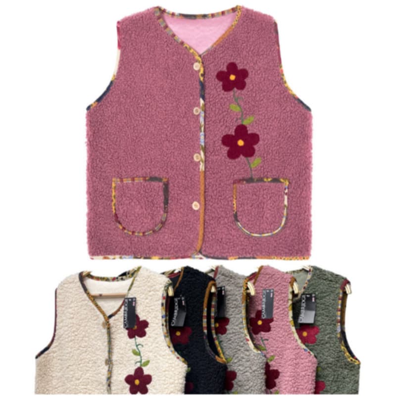 Fleece Flower-Patterned Plus-Size Vest 5color