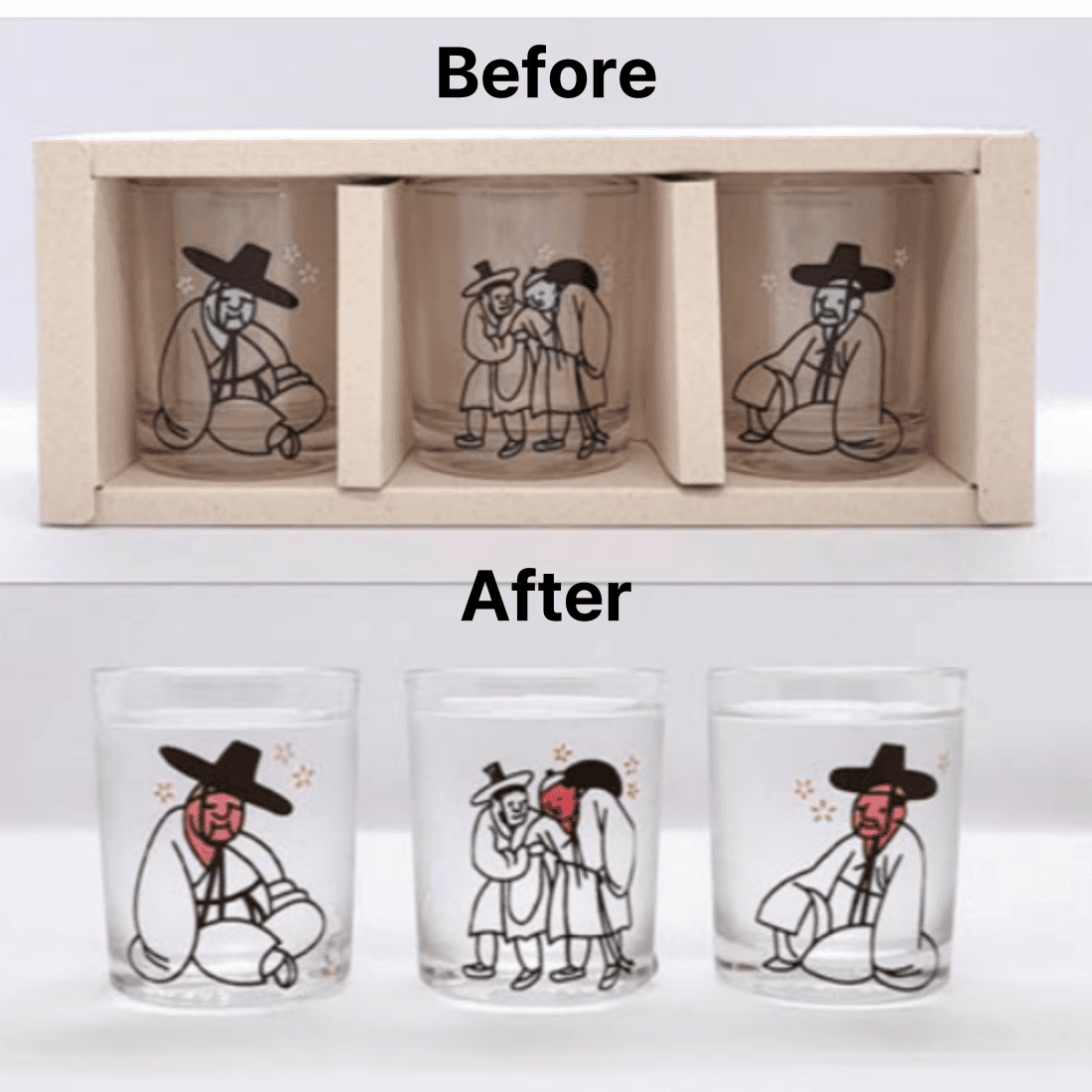 Drunken Classical Scholar Korean Traditional Soju Shot Glass 3pcs Color-Changing
