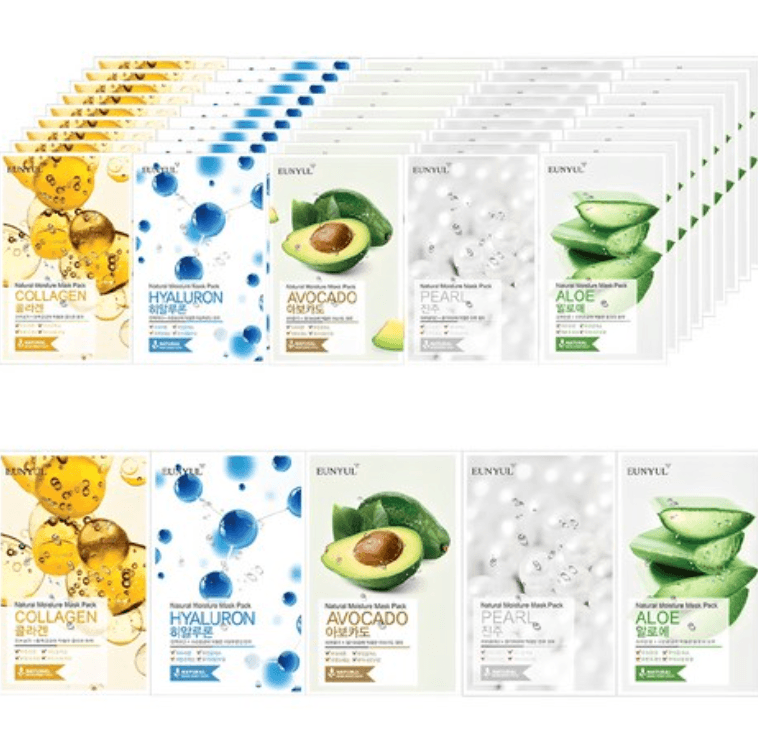 [Eunyul] Natural Moisture Mask Pack Set – 5 Types, 50 Sheets (10ea x 5 Varieties)