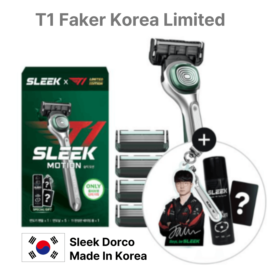 T1 Faker x Sleek Dorco Motion Shaving Korea Limited Edition Handle + 5 Blades + Goods