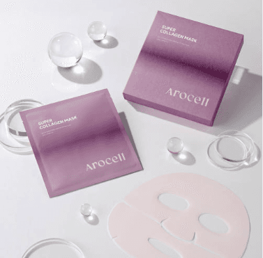 AROCELL Super Collagen Mask 12 Facial Sheet 5,000,000ppb Overnight Dual Matrix Hydrogel Masks with Low Molecular Weight Collagen for Elasticity Hydrating Anti-Aging Cooling Korean Skincare, 43g x 12ea 5