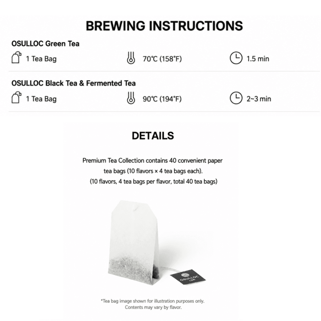 OSULLOC Tea Brewing Instructions for Green Tea and Herbal Tea