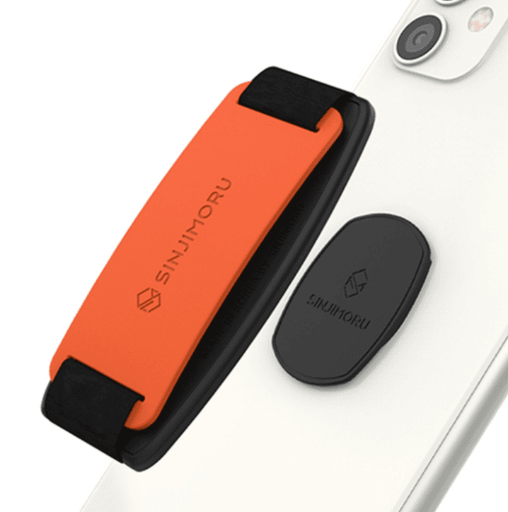 Phone Grip Orange with Silicone Band – Comfortable One-Hand Holder & Kickstand for Smartphones, Tablets, and eReaders for iPhone, Android, and Kindle Grip Silicone Black